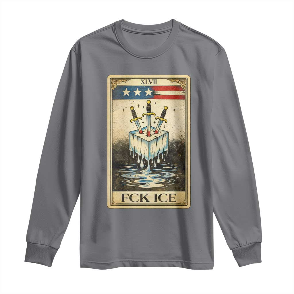 Fck Ice Long Sleeve Shirt Retro Tarot Card FDT Protest Satirical Graphic TS10 Charcoal Print Your Wear