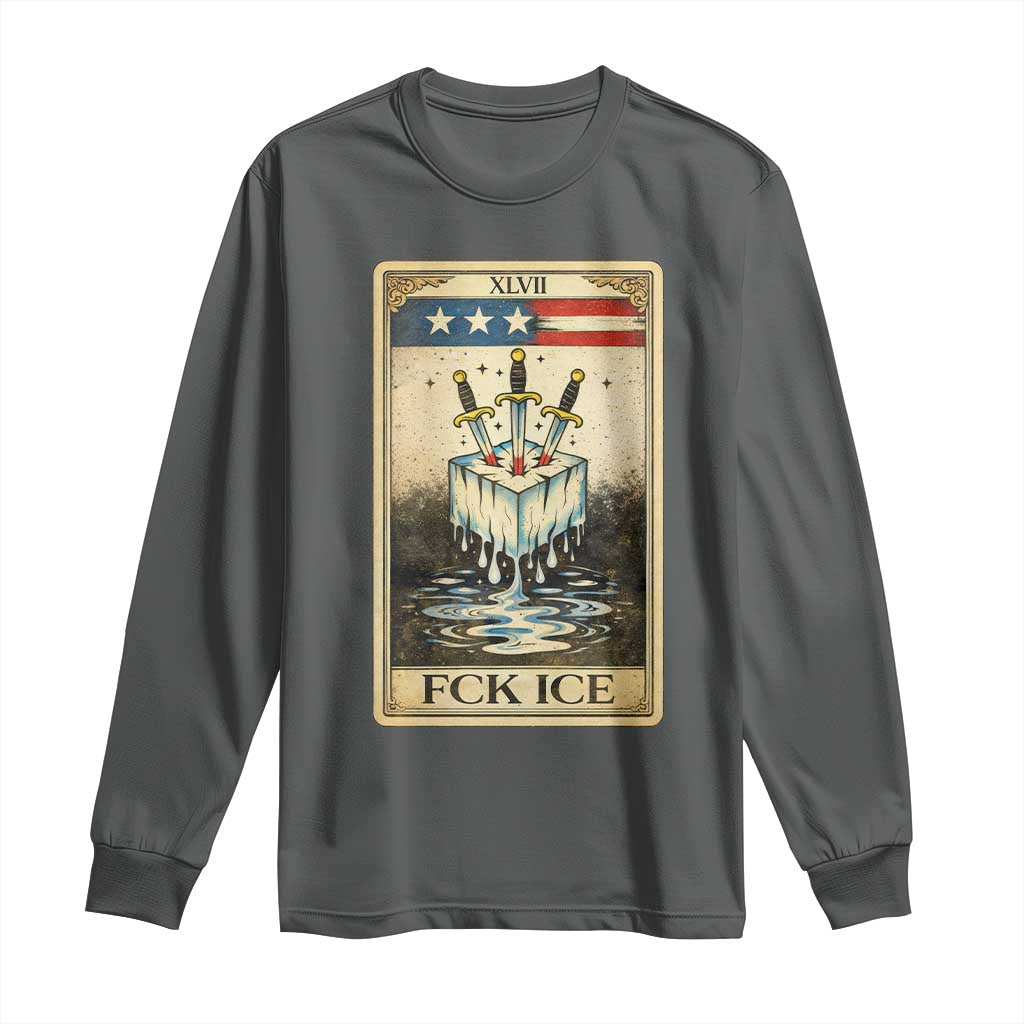 Fck Ice Long Sleeve Shirt Retro Tarot Card FDT Protest Satirical Graphic TS10 Dark Heather Print Your Wear
