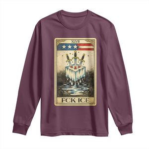 Fck Ice Long Sleeve Shirt Retro Tarot Card FDT Protest Satirical Graphic TS10 Maroon Print Your Wear