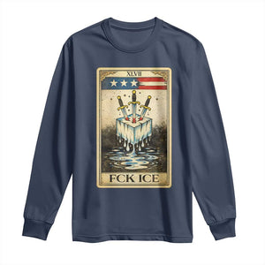 Fck Ice Long Sleeve Shirt Retro Tarot Card FDT Protest Satirical Graphic TS10 Navy Print Your Wear