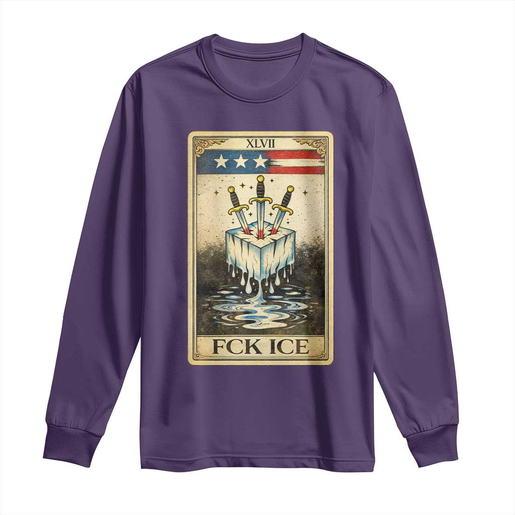 Fck Ice Long Sleeve Shirt Retro Tarot Card FDT Protest Satirical Graphic TS10 Purple Print Your Wear