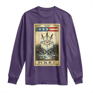 Fck Ice Long Sleeve Shirt Retro Tarot Card FDT Protest Satirical Graphic TS10 Purple Print Your Wear