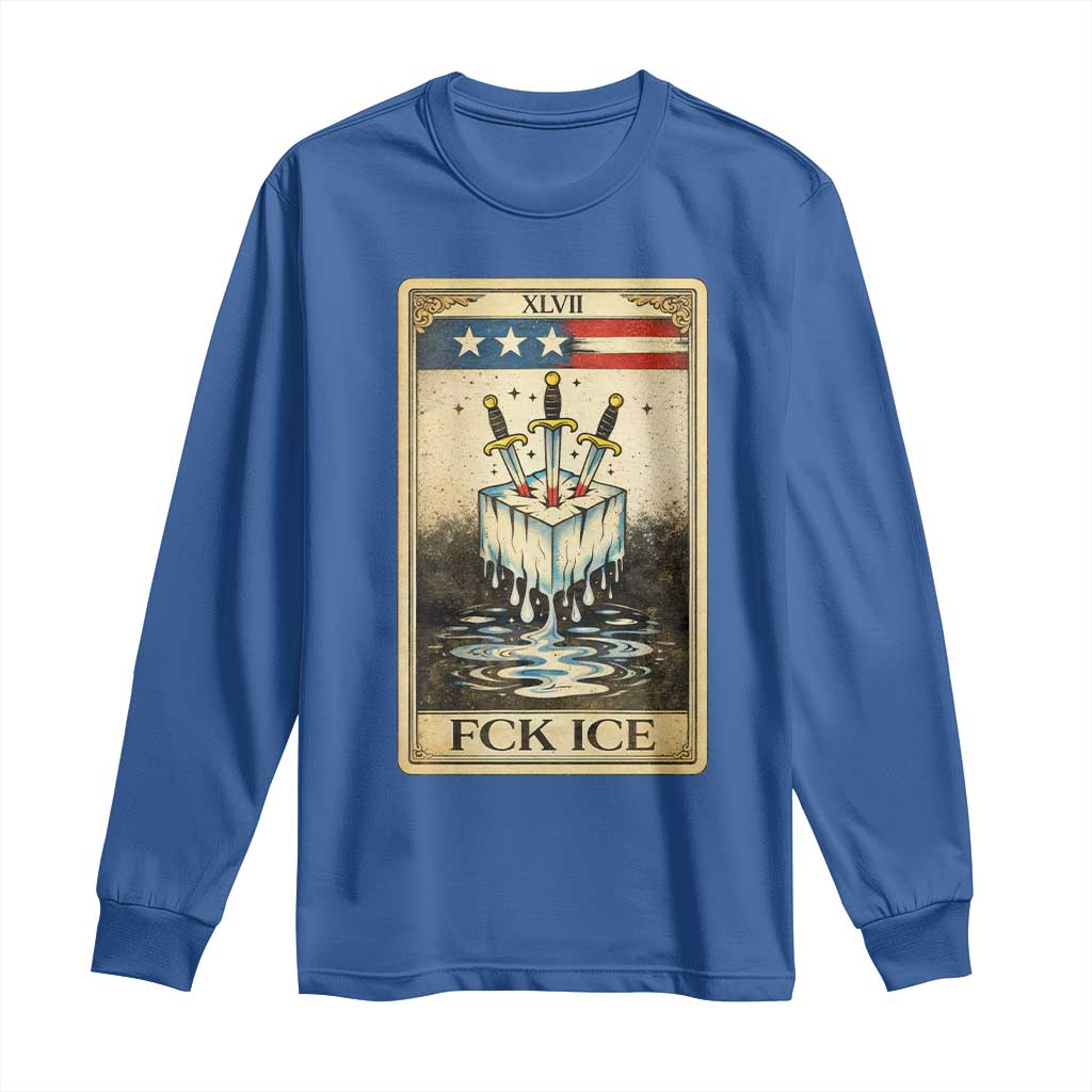 Fck Ice Long Sleeve Shirt Retro Tarot Card FDT Protest Satirical Graphic TS10 Royal Blue Print Your Wear
