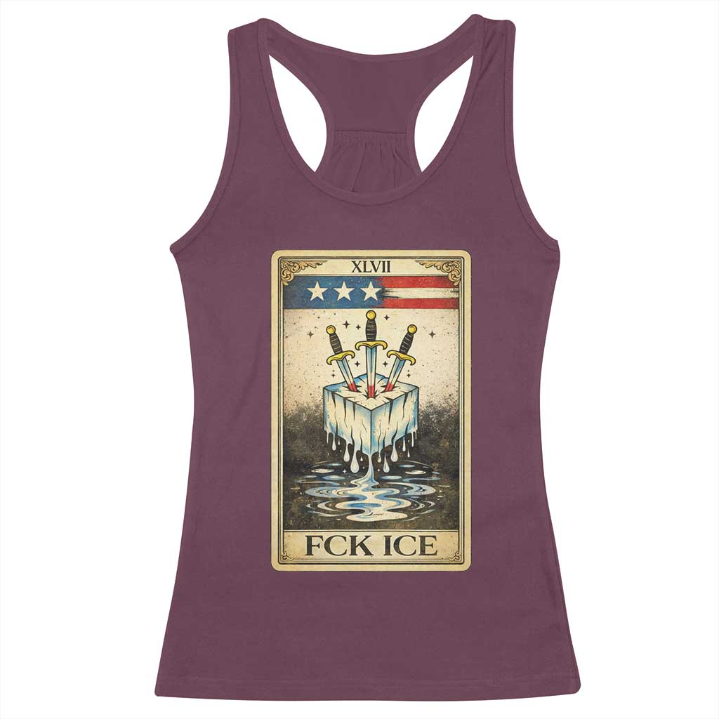 Fck Ice Racerback Tank Top Retro Tarot Card FDT Protest Satirical Graphic TS10 Maroon Print Your Wear