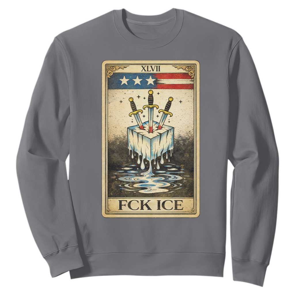 Fck Ice Sweatshirt Retro Tarot Card FDT Protest Satirical Graphic TS10 Charcoal Print Your Wear