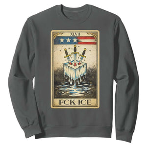 Fck Ice Sweatshirt Retro Tarot Card FDT Protest Satirical Graphic TS10 Dark Heather Print Your Wear