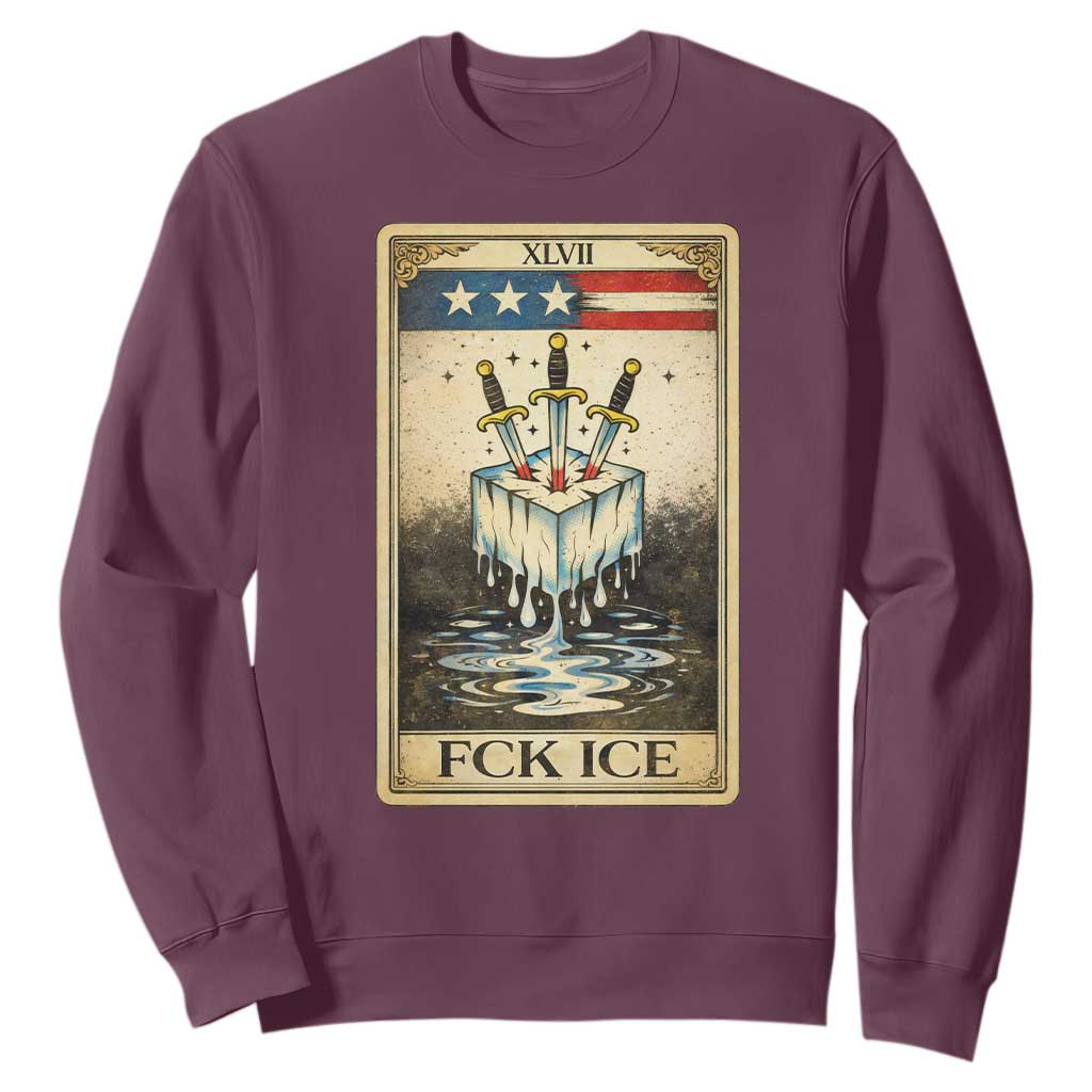 Fck Ice Sweatshirt Retro Tarot Card FDT Protest Satirical Graphic TS10 Maroon Print Your Wear