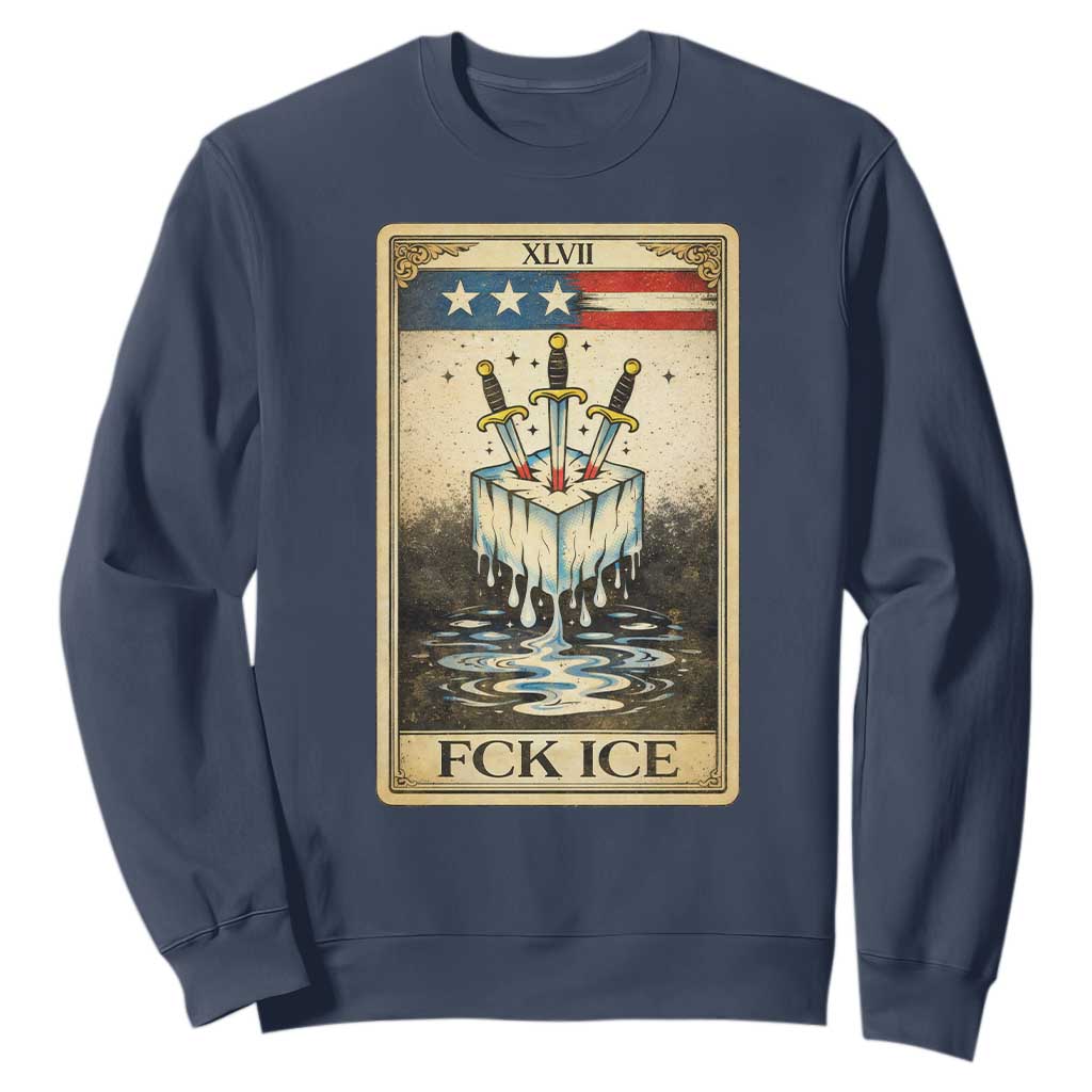 Fck Ice Sweatshirt Retro Tarot Card FDT Protest Satirical Graphic TS10 Navy Print Your Wear