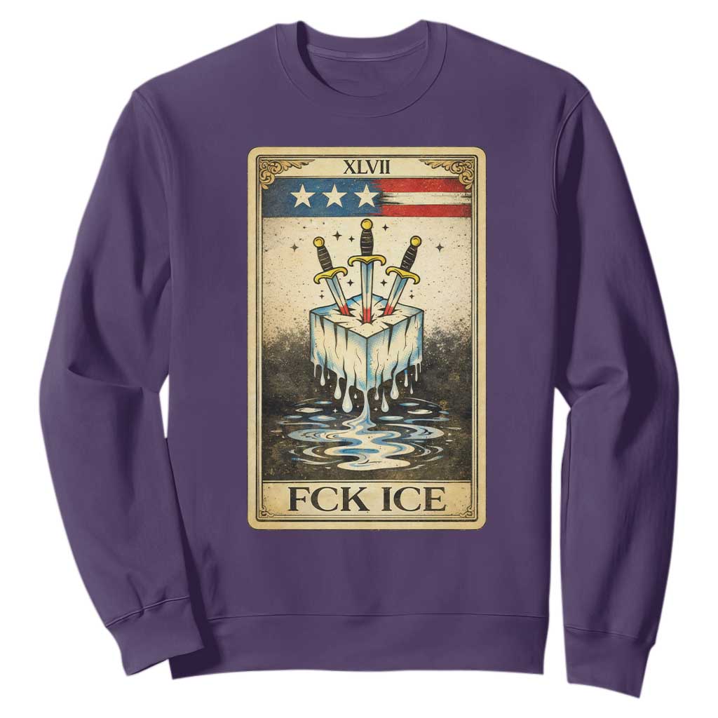 Fck Ice Sweatshirt Retro Tarot Card FDT Protest Satirical Graphic TS10 Purple Print Your Wear