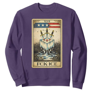 Fck Ice Sweatshirt Retro Tarot Card FDT Protest Satirical Graphic TS10 Purple Print Your Wear