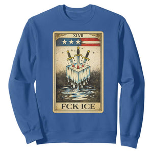 Fck Ice Sweatshirt Retro Tarot Card FDT Protest Satirical Graphic TS10 Royal Blue Print Your Wear