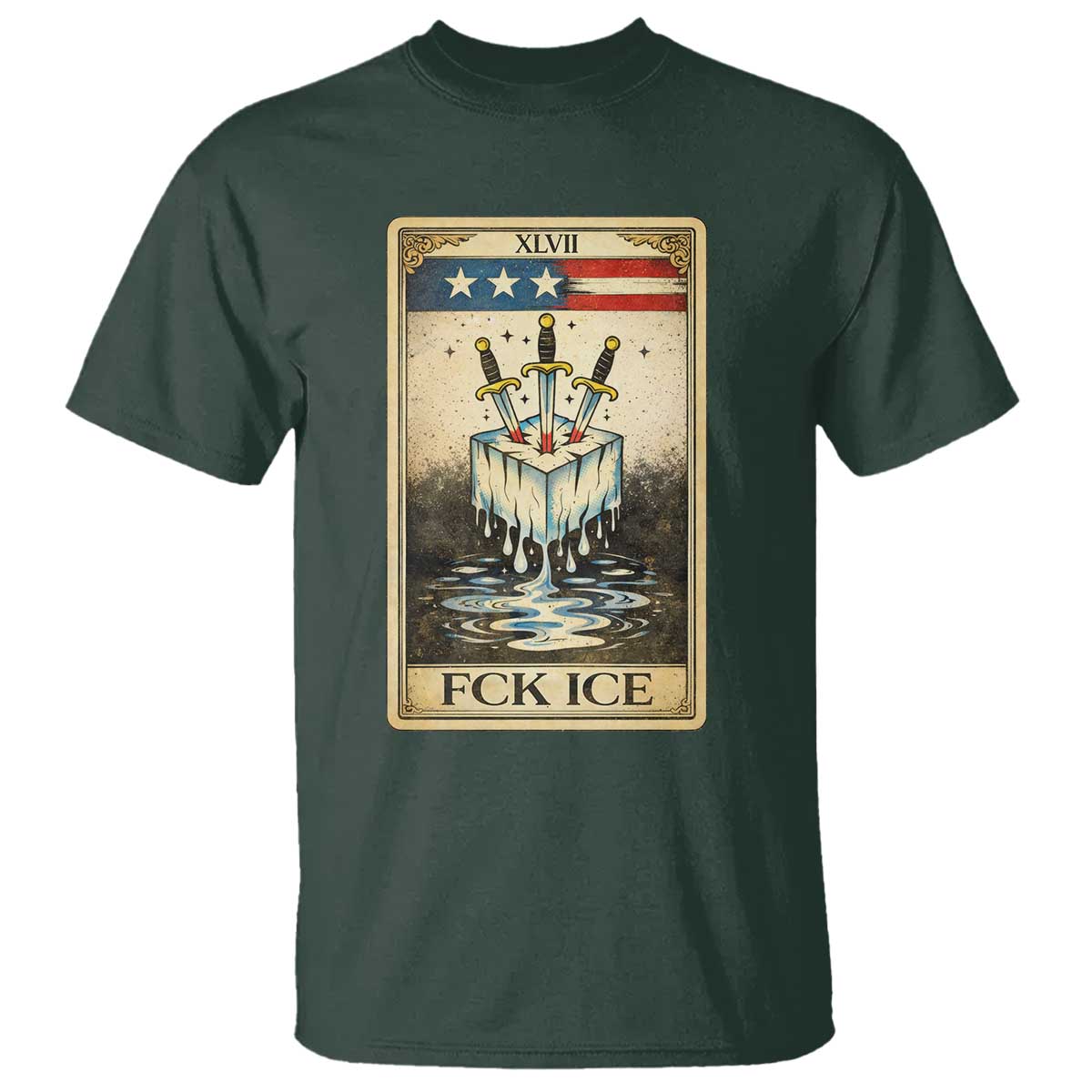 Fck Ice T Shirt Retro Tarot Card FDT Protest Satirical Graphic TS10 Dark Forest Green Print Your Wear