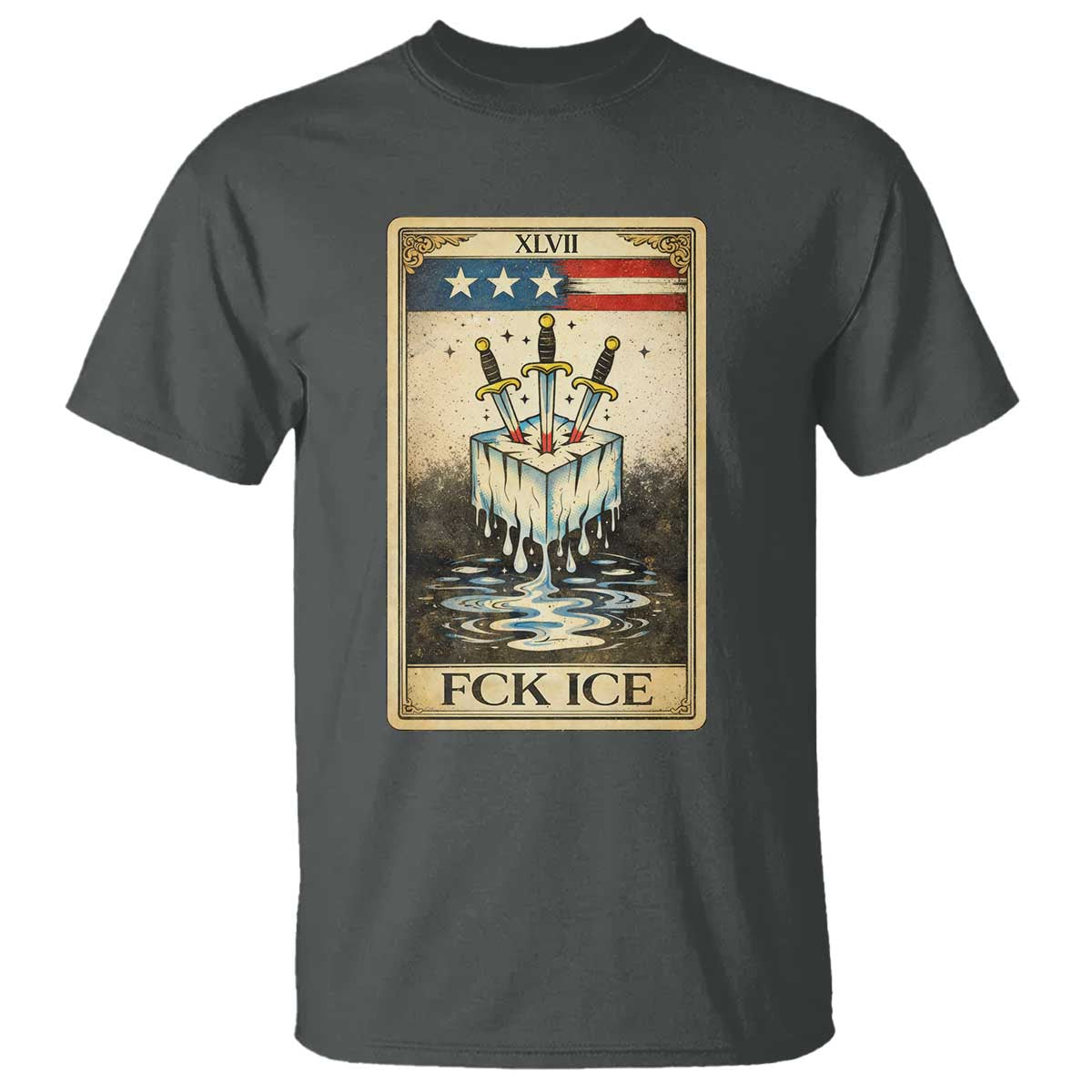 Fck Ice T Shirt Retro Tarot Card FDT Protest Satirical Graphic TS10 Dark Heather Print Your Wear
