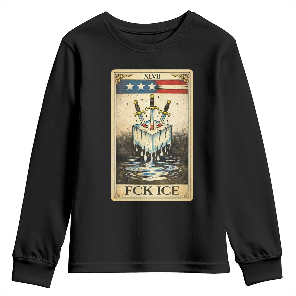 Fck Ice Youth Sweatshirt Retro Tarot Card FDT Protest Satirical Graphic TS10 Black Print Your Wear