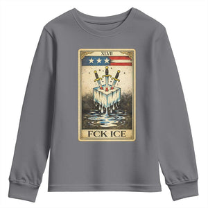 Fck Ice Youth Sweatshirt Retro Tarot Card FDT Protest Satirical Graphic TS10 Charcoal Print Your Wear