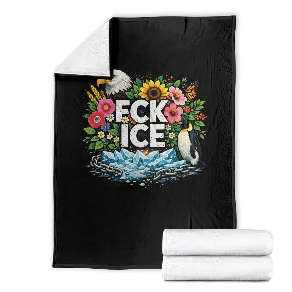 Fck Ice Throw Blanket Retro Floral FDT Protest Satirical Graphic TS10 Black Print Your Wear