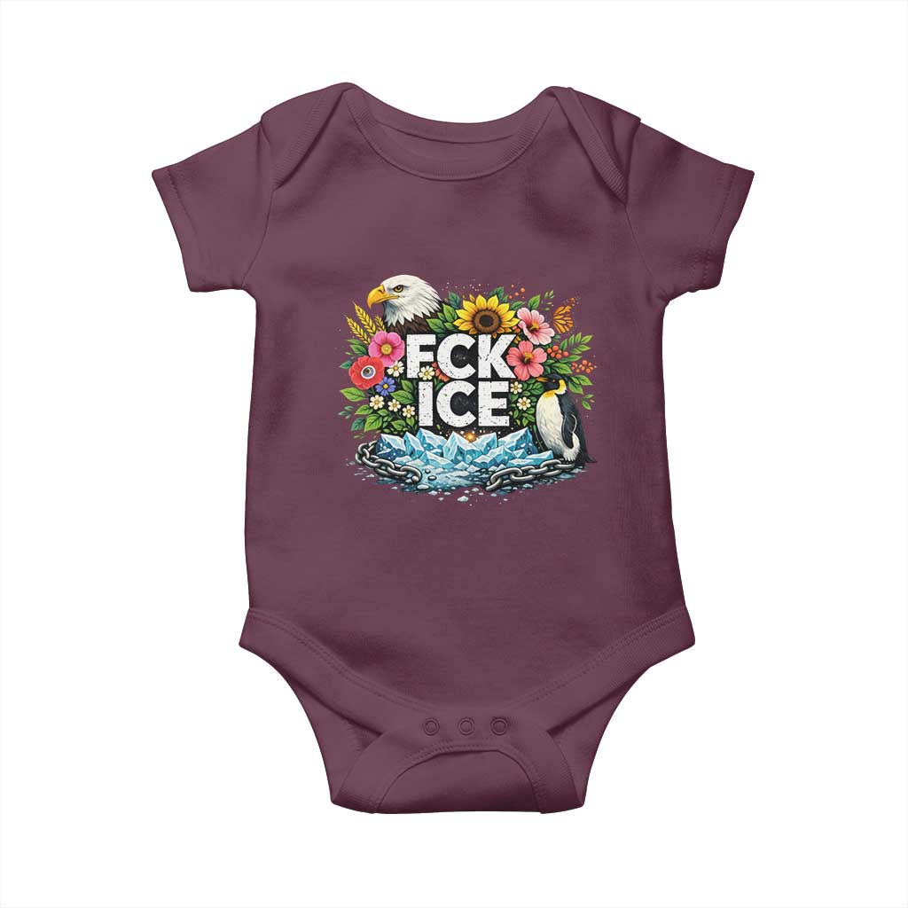 Fck Ice Baby Onesie Retro Floral FDT Protest Satirical Graphic TS10 Maroon Print Your Wear