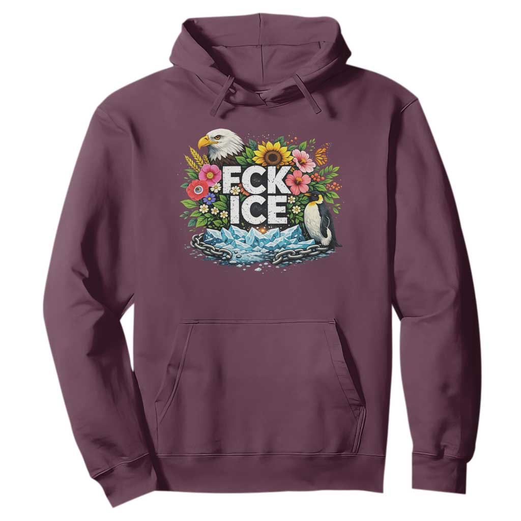 Fck Ice Hoodie Retro Floral FDT Protest Satirical Graphic TS10 Maroon Print Your Wear