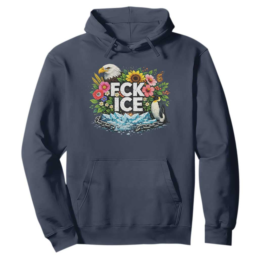 Fck Ice Hoodie Retro Floral FDT Protest Satirical Graphic TS10 Navy Print Your Wear