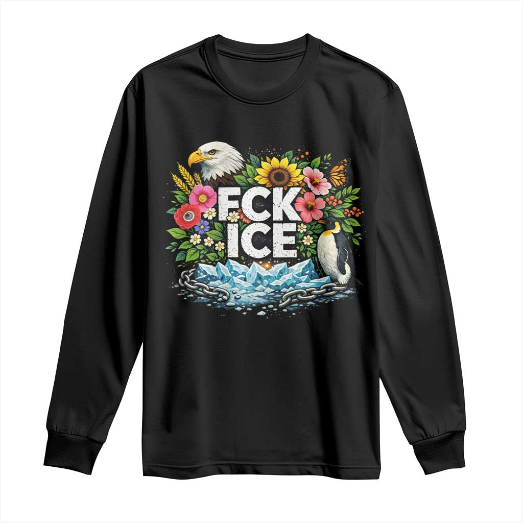 Fck Ice Long Sleeve Shirt Retro Floral FDT Protest Satirical Graphic TS10 Black Print Your Wear