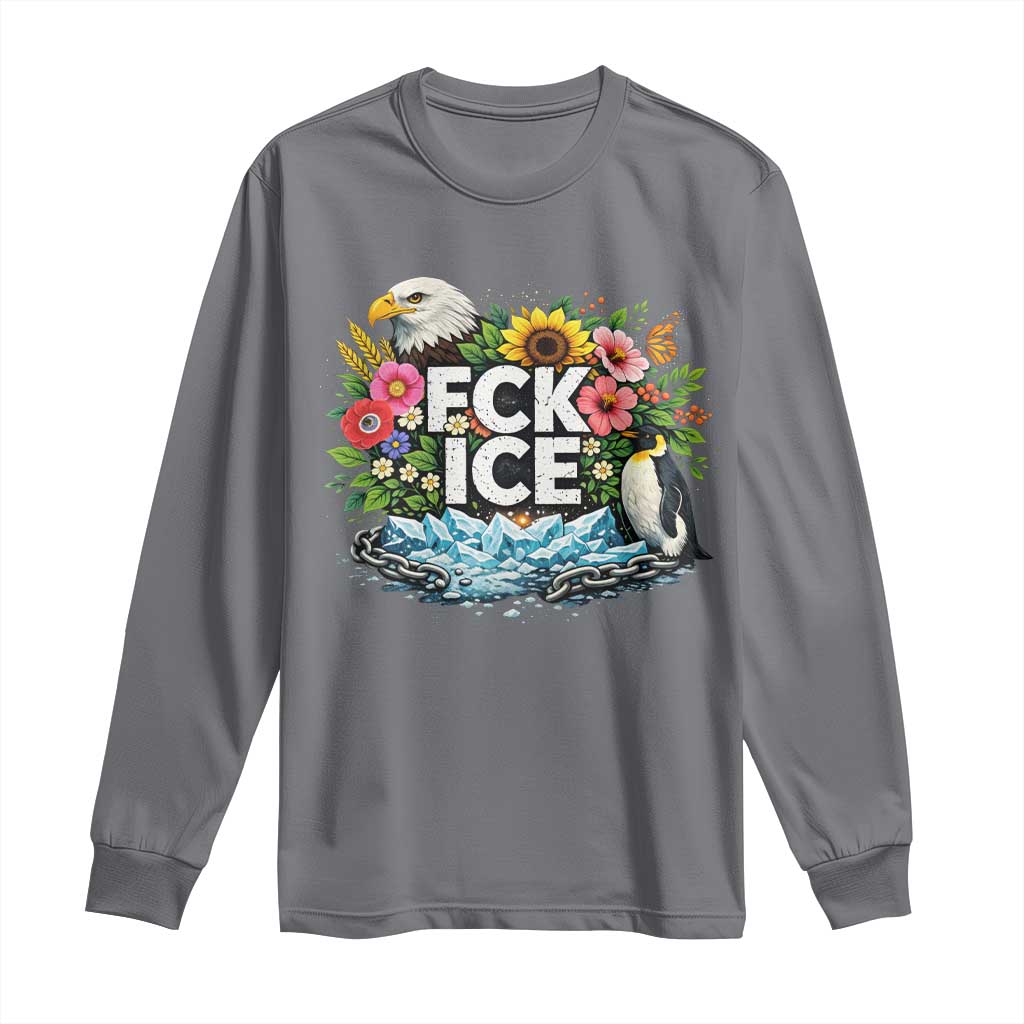 Fck Ice Long Sleeve Shirt Retro Floral FDT Protest Satirical Graphic TS10 Charcoal Print Your Wear