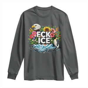 Fck Ice Long Sleeve Shirt Retro Floral FDT Protest Satirical Graphic TS10 Dark Heather Print Your Wear