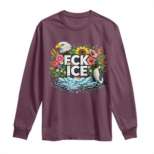 Fck Ice Long Sleeve Shirt Retro Floral FDT Protest Satirical Graphic TS10 Maroon Print Your Wear