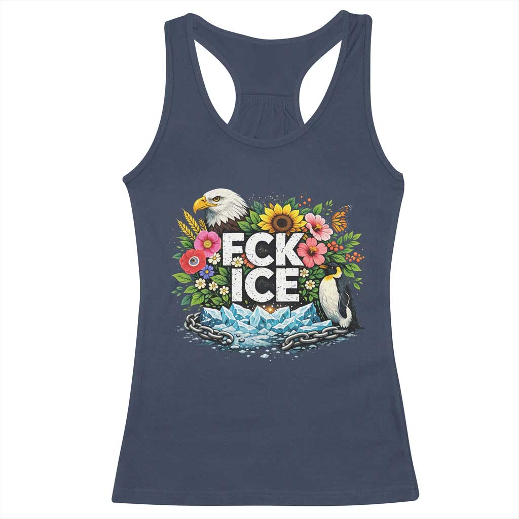 Fck Ice Racerback Tank Top Retro Floral FDT Protest Satirical Graphic TS10 Navy Print Your Wear