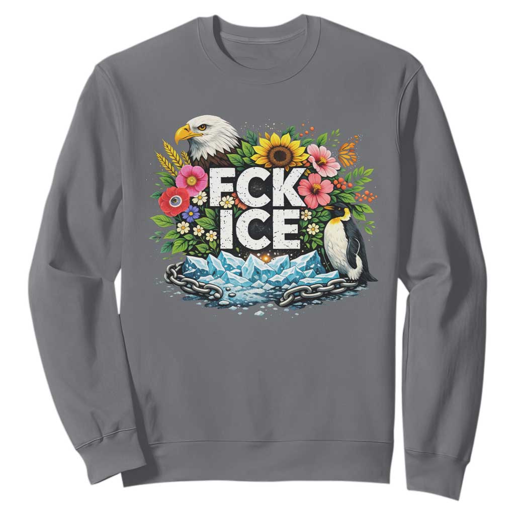 Fck Ice Sweatshirt Retro Floral FDT Protest Satirical Graphic TS10 Charcoal Print Your Wear