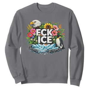Fck Ice Sweatshirt Retro Floral FDT Protest Satirical Graphic TS10 Charcoal Print Your Wear