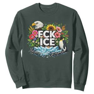 Fck Ice Sweatshirt Retro Floral FDT Protest Satirical Graphic TS10 Dark Forest Green Print Your Wear