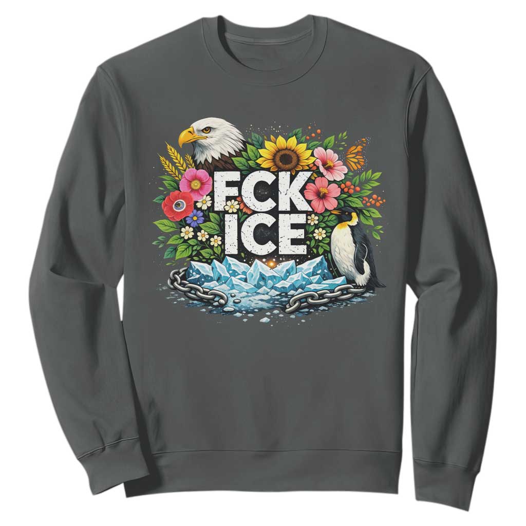 Fck Ice Sweatshirt Retro Floral FDT Protest Satirical Graphic TS10 Dark Heather Print Your Wear