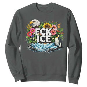 Fck Ice Sweatshirt Retro Floral FDT Protest Satirical Graphic TS10 Dark Heather Print Your Wear