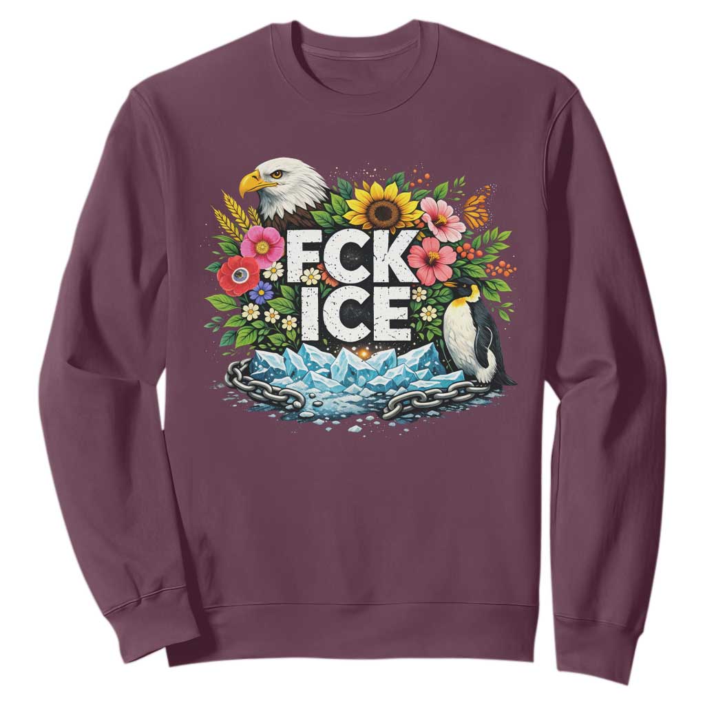 Fck Ice Sweatshirt Retro Floral FDT Protest Satirical Graphic TS10 Maroon Print Your Wear