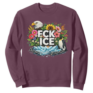 Fck Ice Sweatshirt Retro Floral FDT Protest Satirical Graphic TS10 Maroon Print Your Wear