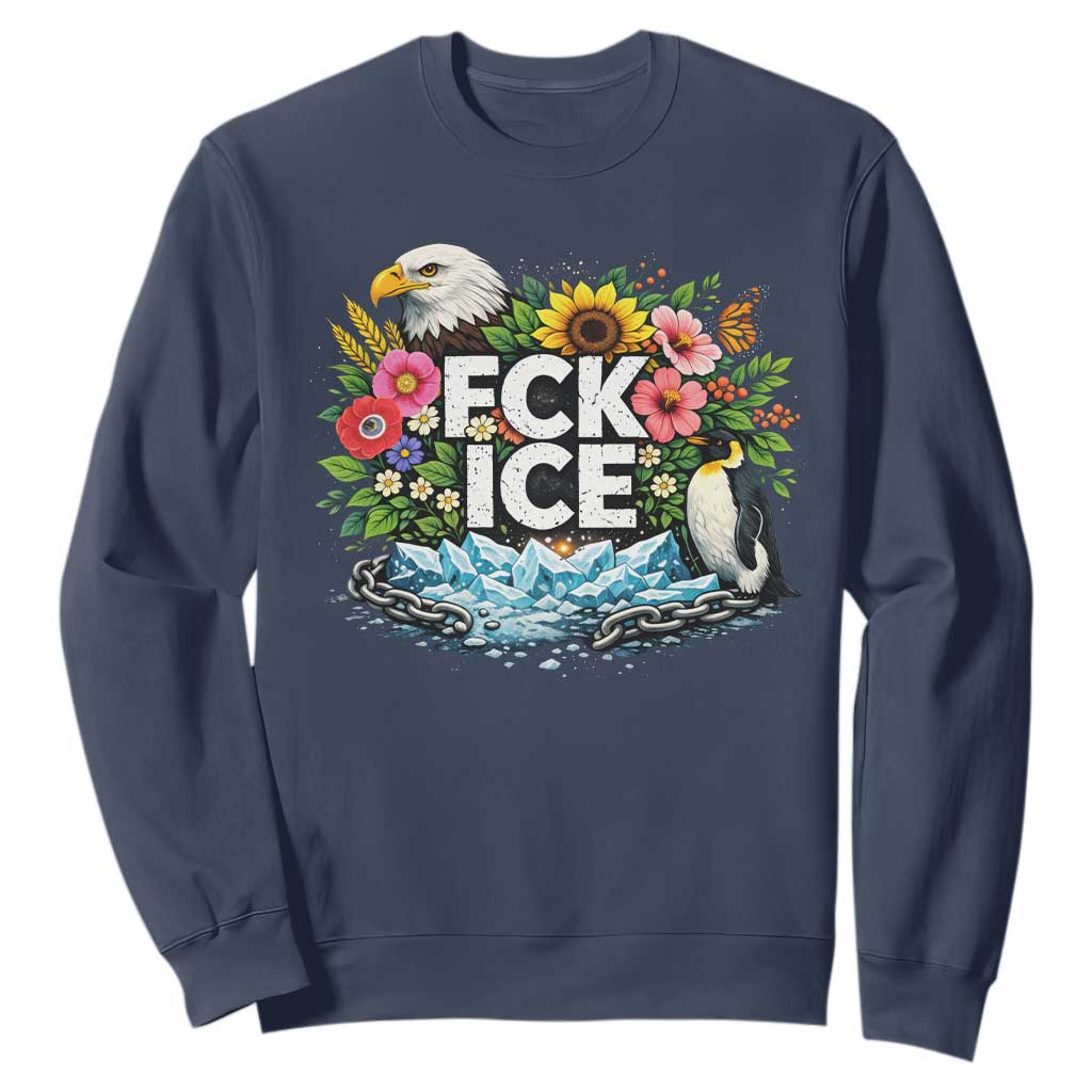 Fck Ice Sweatshirt Retro Floral FDT Protest Satirical Graphic TS10 Navy Print Your Wear