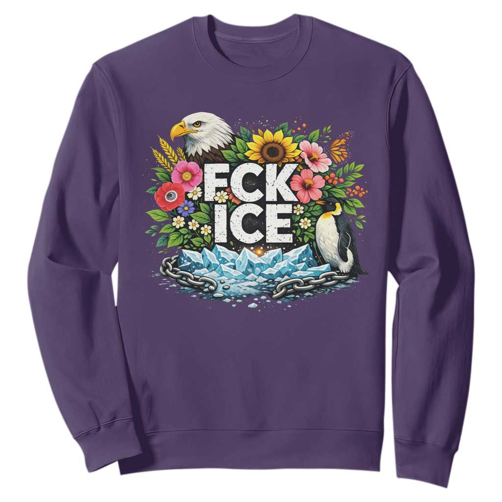 Fck Ice Sweatshirt Retro Floral FDT Protest Satirical Graphic TS10 Purple Print Your Wear