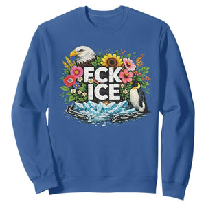 Fck Ice Sweatshirt Retro Floral FDT Protest Satirical Graphic TS10 Royal Blue Print Your Wear