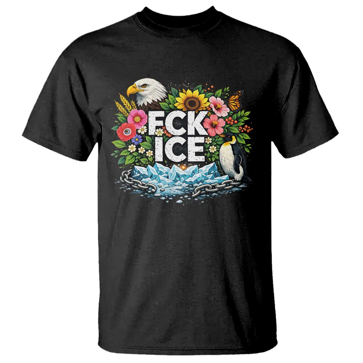 Fck Ice T Shirt Retro Floral FDT Protest Satirical Graphic TS10 Black Print Your Wear