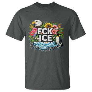 Fck Ice T Shirt Retro Floral FDT Protest Satirical Graphic TS10 Dark Heather Print Your Wear