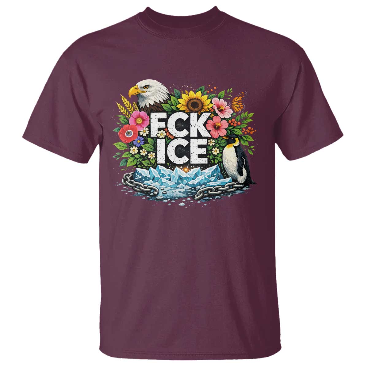 Fck Ice T Shirt Retro Floral FDT Protest Satirical Graphic TS10 Maroon Print Your Wear