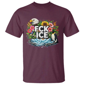 Fck Ice T Shirt Retro Floral FDT Protest Satirical Graphic TS10 Maroon Print Your Wear