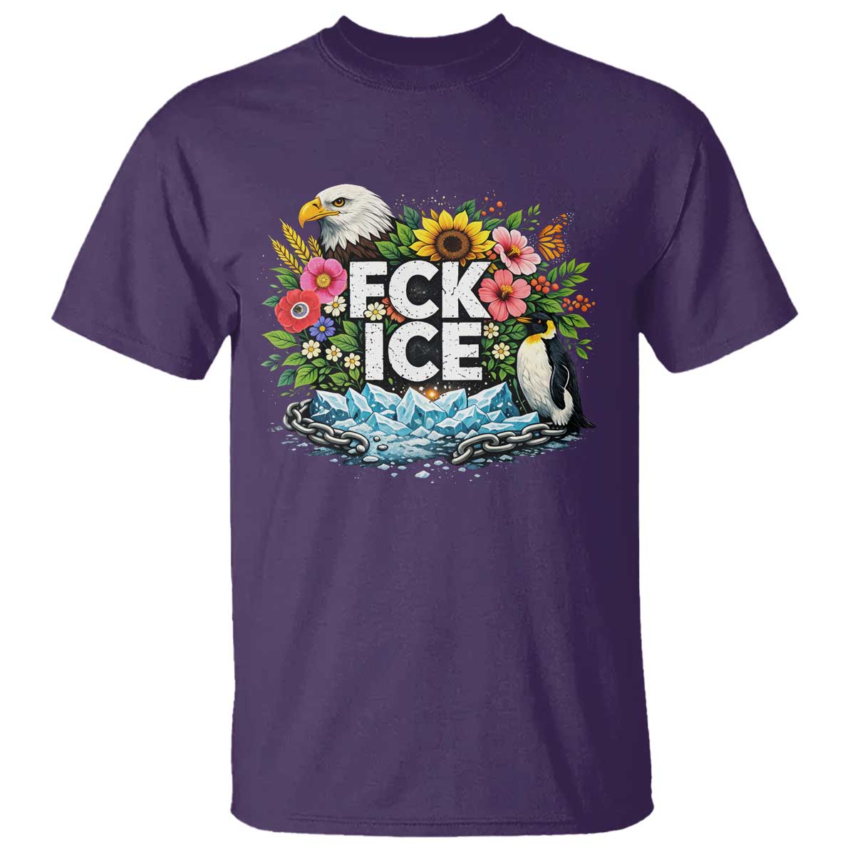 Fck Ice T Shirt Retro Floral FDT Protest Satirical Graphic TS10 Purple Print Your Wear