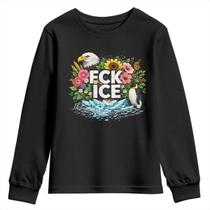 Fck Ice Youth Sweatshirt Retro Floral FDT Protest Satirical Graphic TS10 Black Print Your Wear