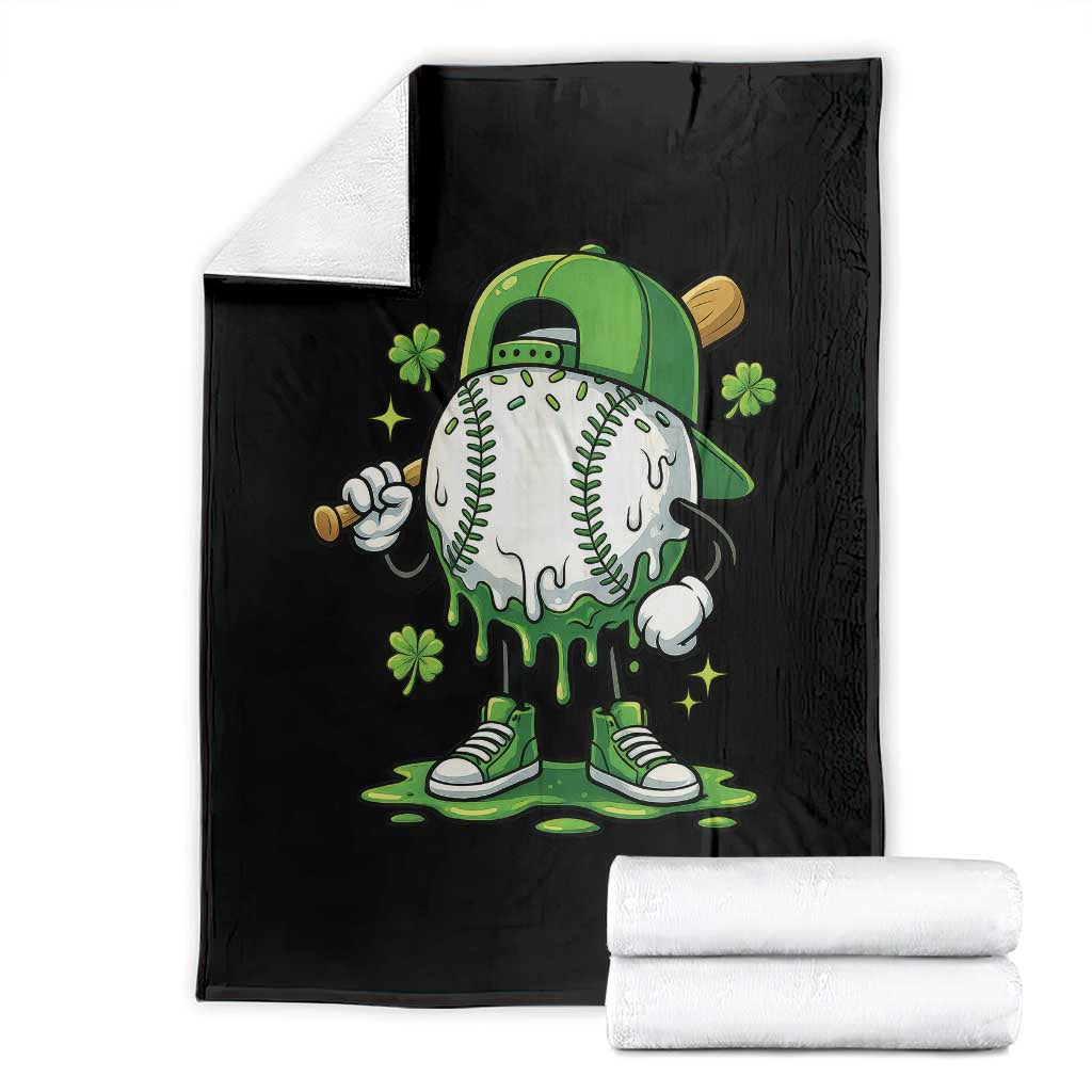 Baseball Drip Icecream Throw Blanket Youth Boy St Patricks Day Shamrock Green TS10 Black Print Your Wear
