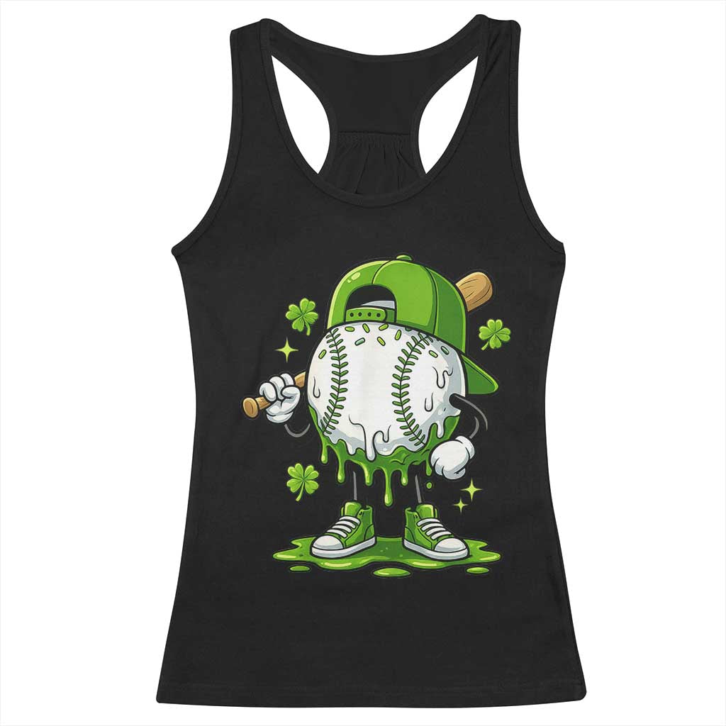 Baseball Drip Icecream Racerback Tank Top Youth Boy St Patricks Day Shamrock Green TS10 Black Print Your Wear