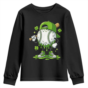 Baseball Drip Icecream Youth Sweatshirt Youth Boy St Patricks Day Shamrock Green TS10 Black Print Your Wear
