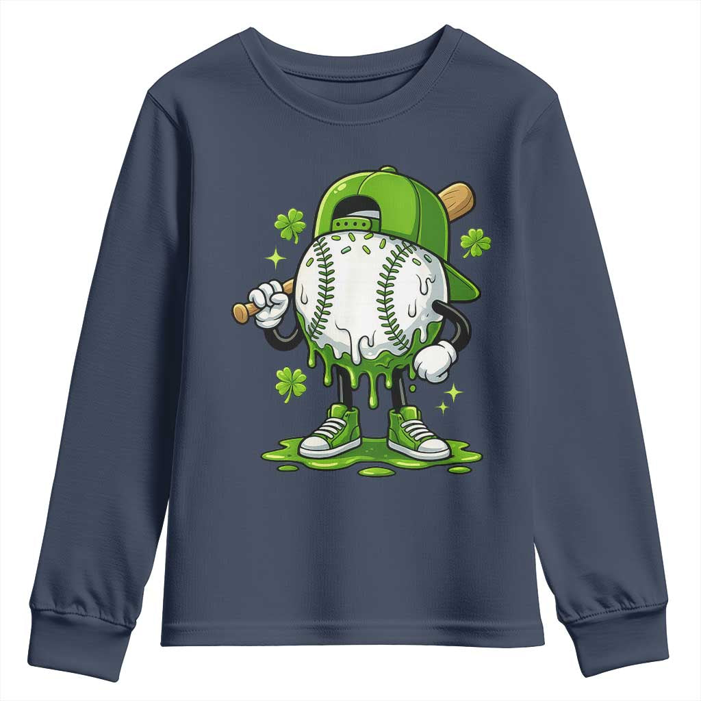 Baseball Drip Icecream Youth Sweatshirt Youth Boy St Patricks Day Shamrock Green TS10 Navy Print Your Wear