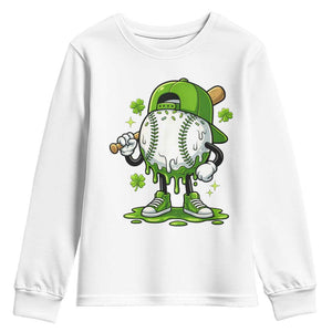Baseball Drip Icecream Youth Sweatshirt Youth Boy St Patricks Day Shamrock Green TS10 White Print Your Wear