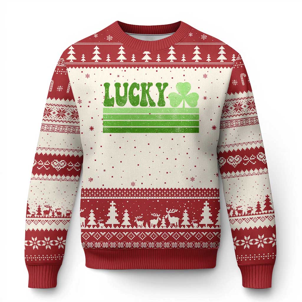 Retro Lucky Ugly Christmas Sweater St Patricks Day Irish Shamrock TS10 Beige Red Print Your Wear